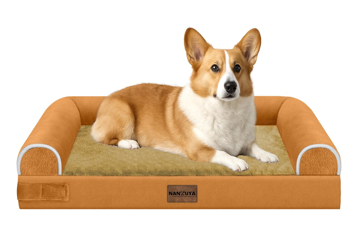 Cama NANUYA ortopédica con espuma huevo para perros grandes en color naranja.