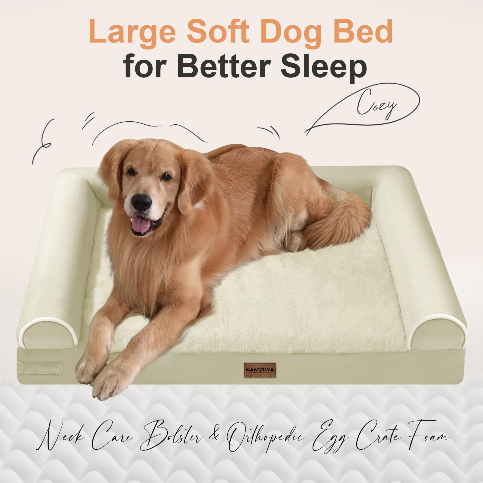 Cama NANUYA con refuerzo de 3 lados para mayor contención y seguridad del perro.
