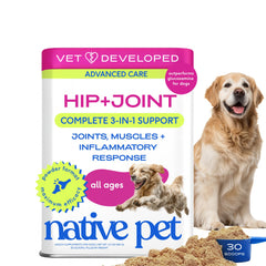 Native Pet Advanced Care polvo para mezclar con comida, favorece movilidad diaria