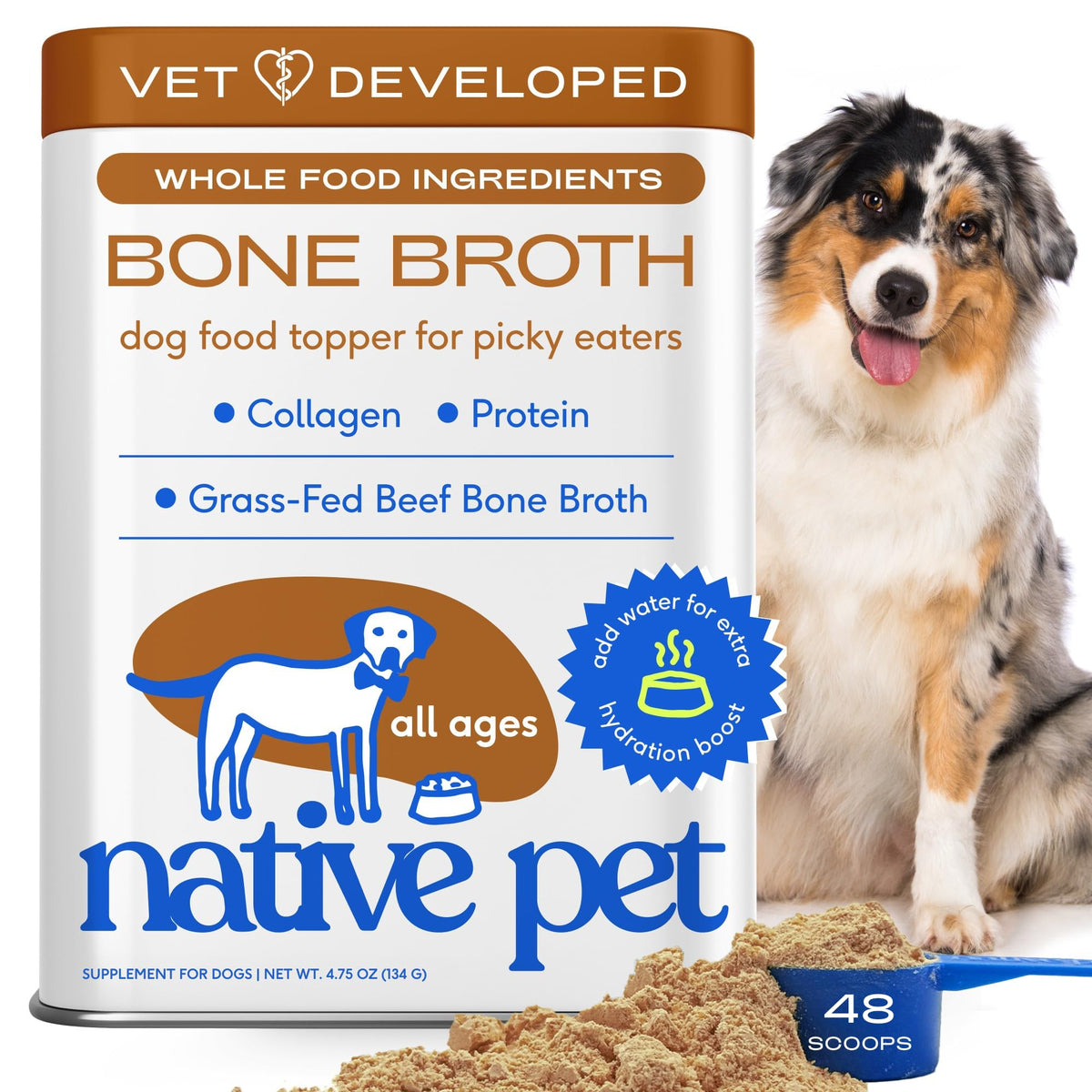 Native Pet Caldo de Huesos para Perros: vertido sobre comida seca para mejorar sabor