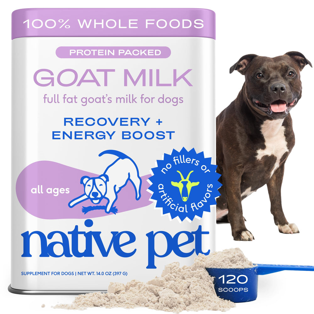 Native Pet Leche de Cabra Orgánica en bote, ideal para hidratación y energía diaria.