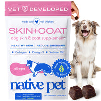 Native Pet Omega Skin Coat empaque facilita la rutina diaria de cuidado del perro.