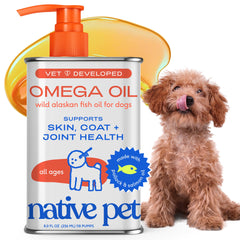 Native Pet Omega 3 en bote, aceite de pescado para un pelaje más brillante.