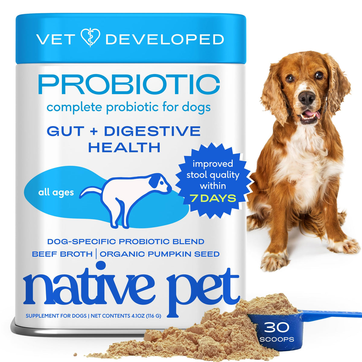 Native Pet Probiotics para perros: polvo en bote, apoyo digestivo diario