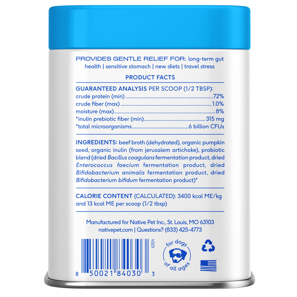 Native Pet Probiotics para Perros, fácil de espolvorear sobre la comida