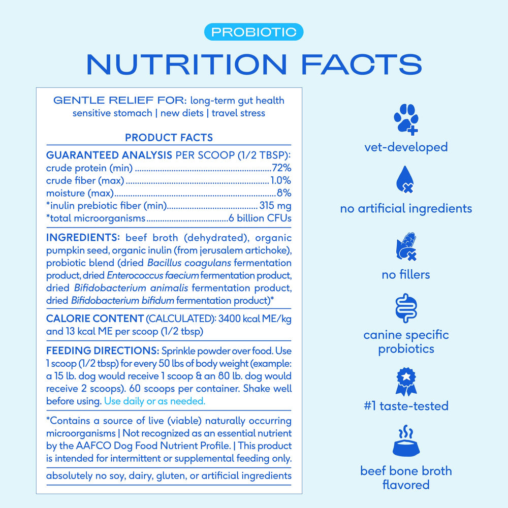 Native Pet Probiotics para perros, producto fabricado en Estados Unidos para confianza.