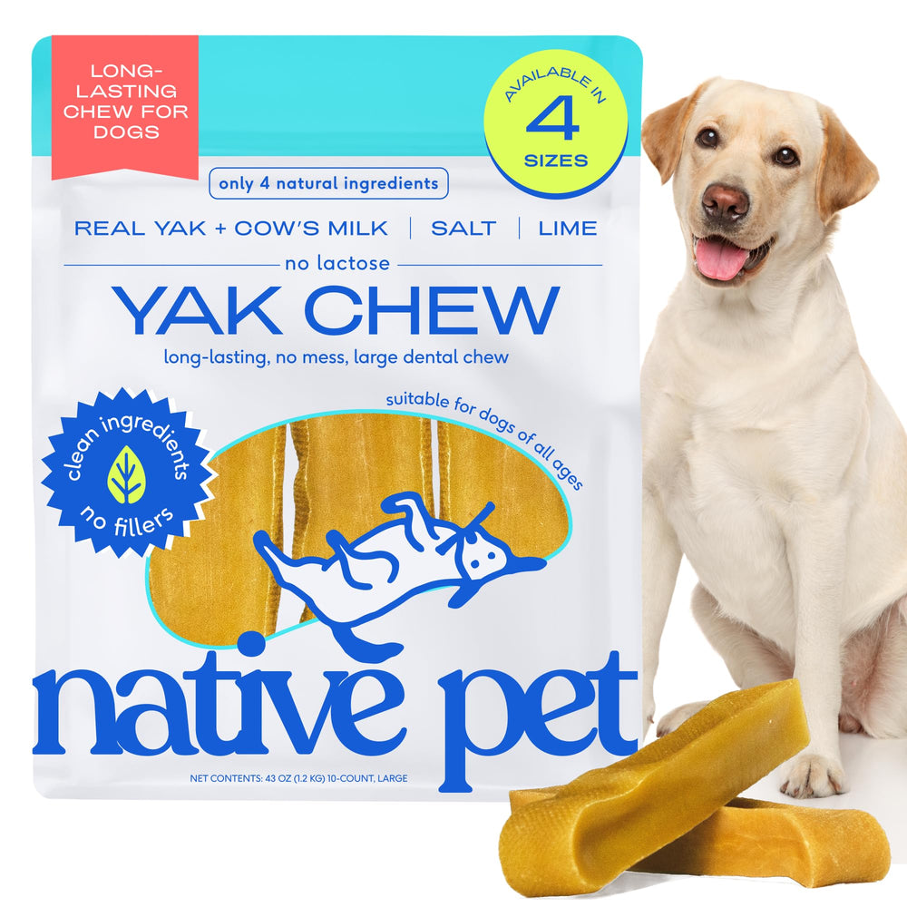 Native Pet Queso Yak: palito dental largo para perros grandes y dientes limpios.