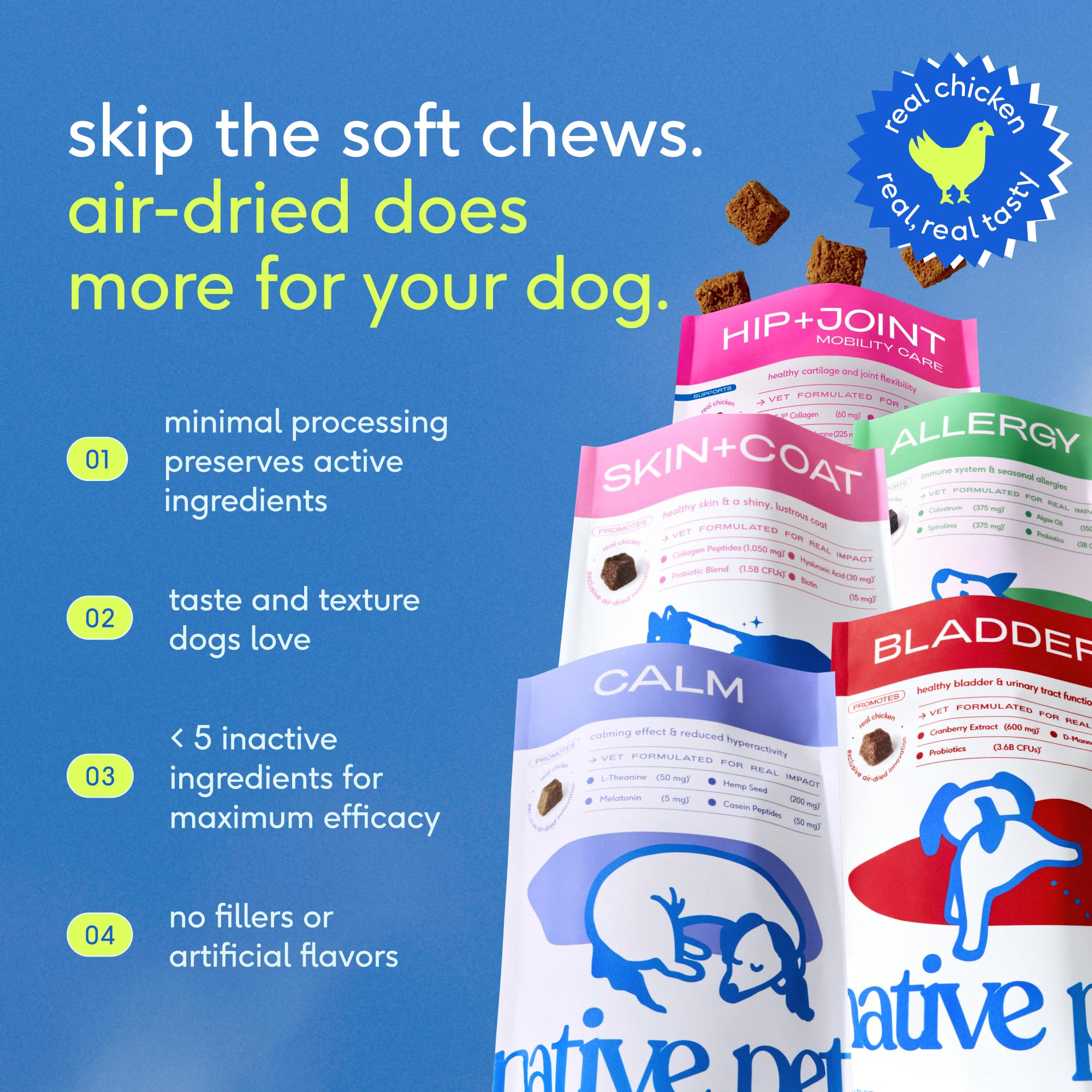 Producto mínimamente procesado en Native Pet Pain Relief, cuidado de articulaciones.