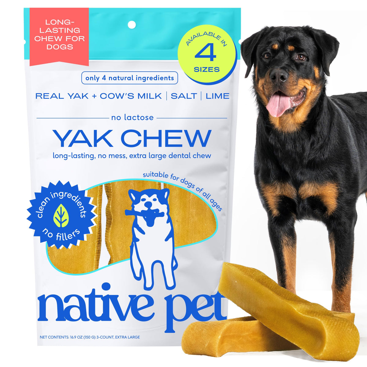 Native Pet Yak Cheese Himalayan dental stick XL para higiene dental en perros grandes