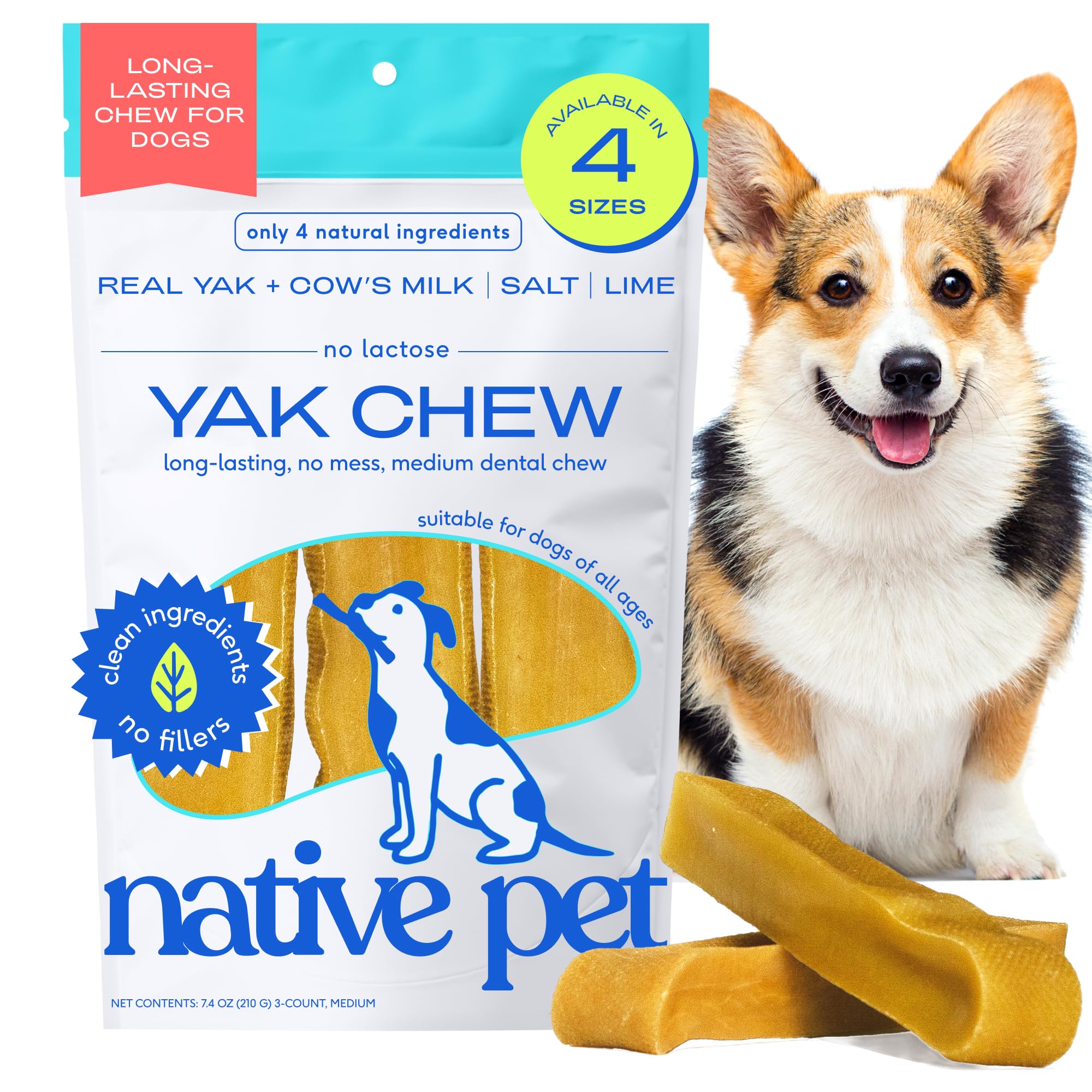 Native Pet Yak Cheese Himalayan: masticar de larga duración para perros medianos.