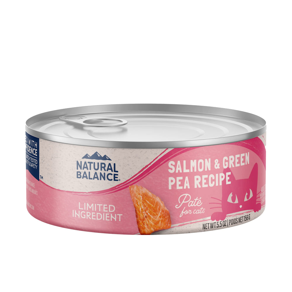 Natural Balance con ingredientes limitados de salmón en lata para digestión suave.