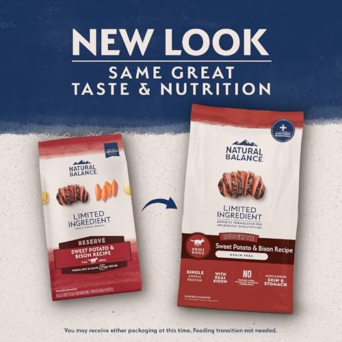 Kibble sin grano de bison y batata dulce, ideal para estómagos sensibles.