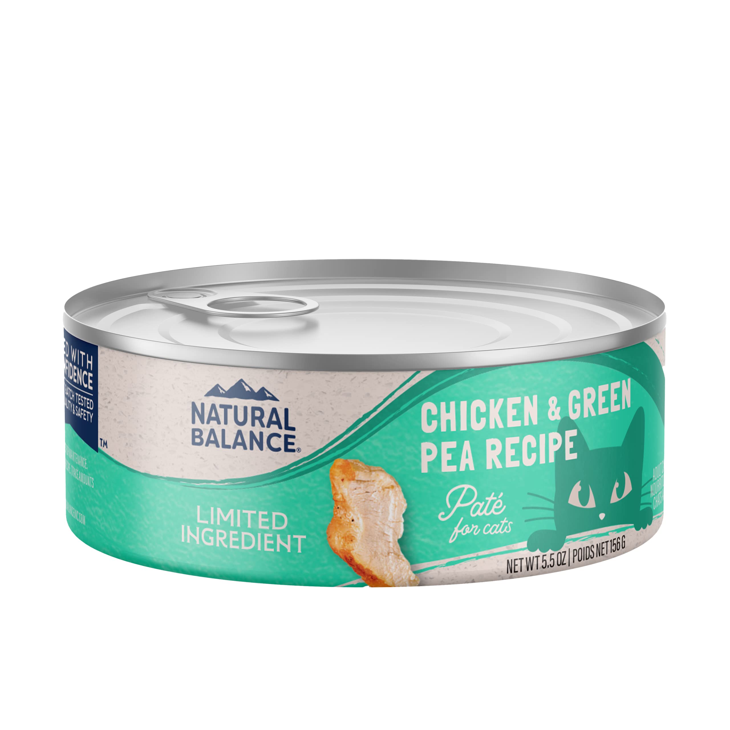 Natural Balance, lata pollo con guisantes, posible apoyo a digestión suave para gatos adultos