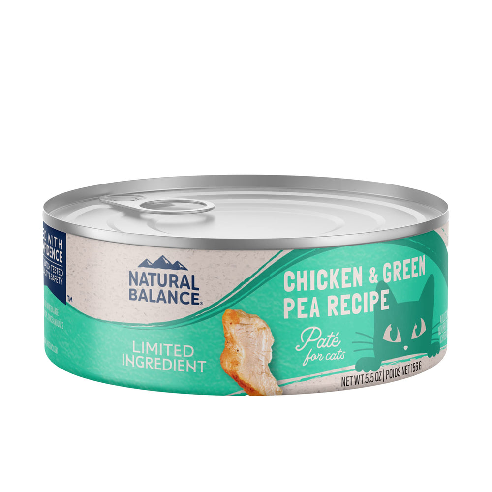 Natural Balance, lata pollo con guisantes, posible apoyo a digestión suave para gatos adultos