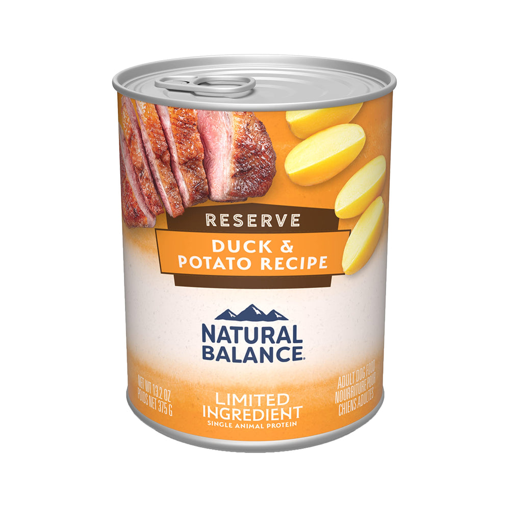 Natural Balance Reserva pato y patata, servido en cuenco, porción lista para perros