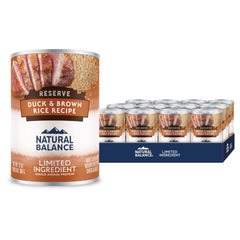 Natural Balance Reserve pato-arroz integral, lata de 13oz, pack de 12; opción diaria para perros