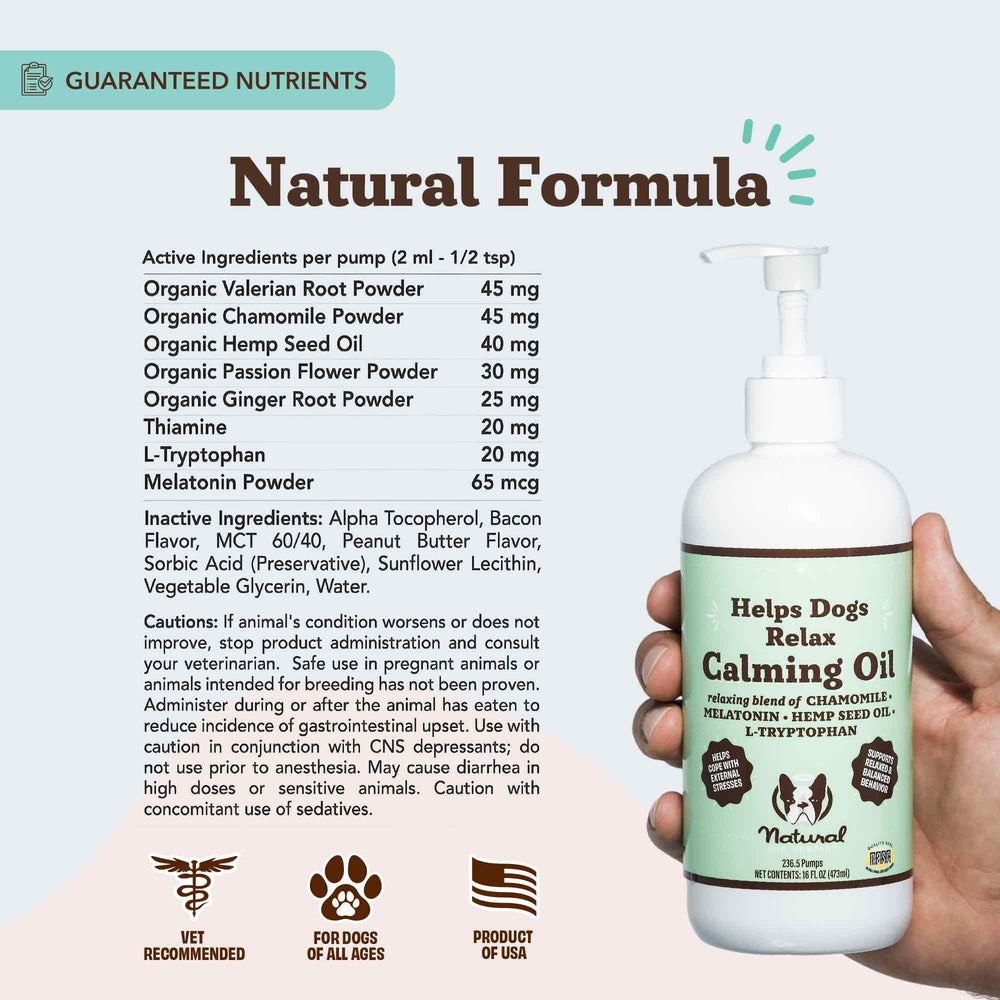Natural Dog Company Calming Oil, proceso de calidad cgmp garantizado.