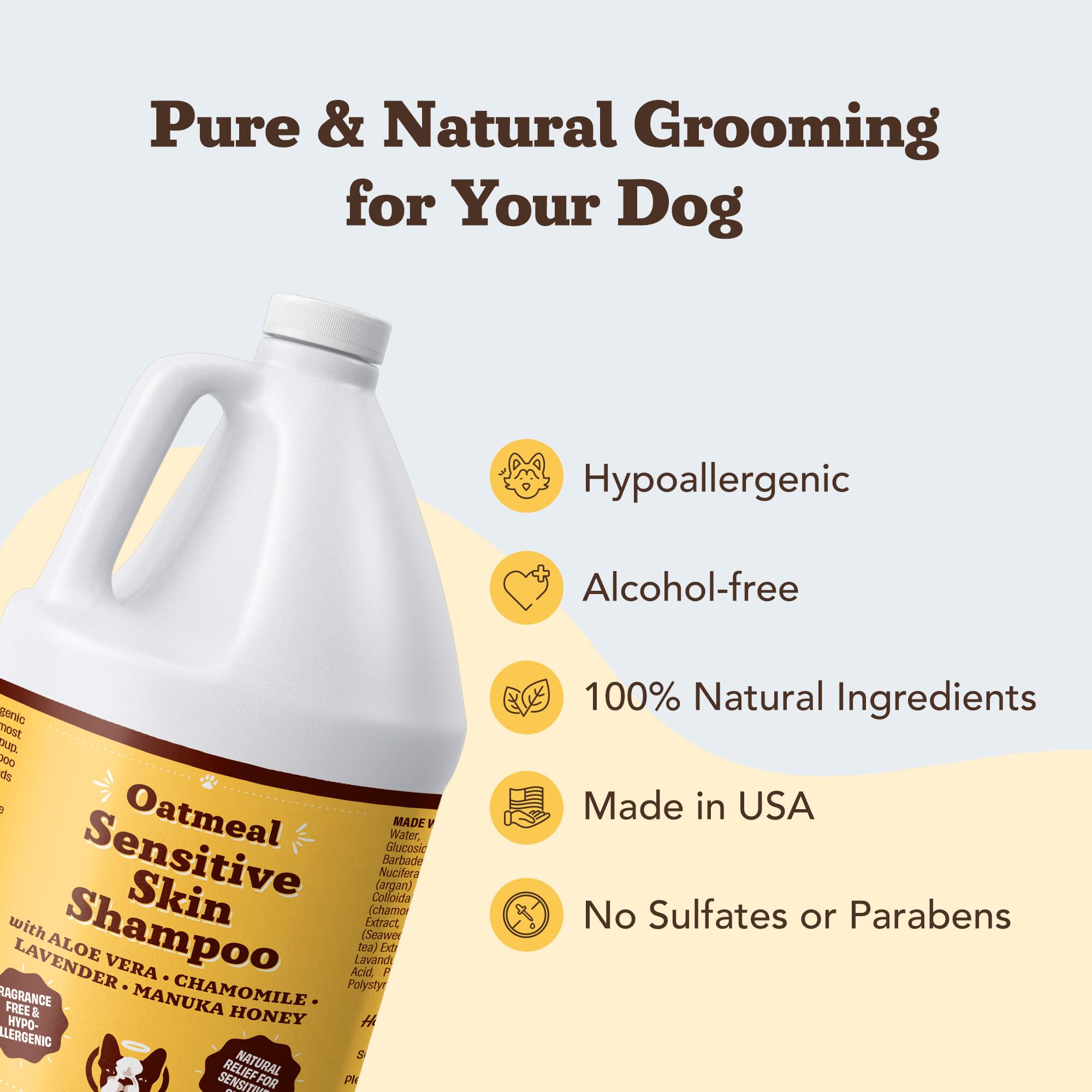 Natural Dog Company champú con coco y extractos naturales, desenreda y acondiciona al enjuagar.