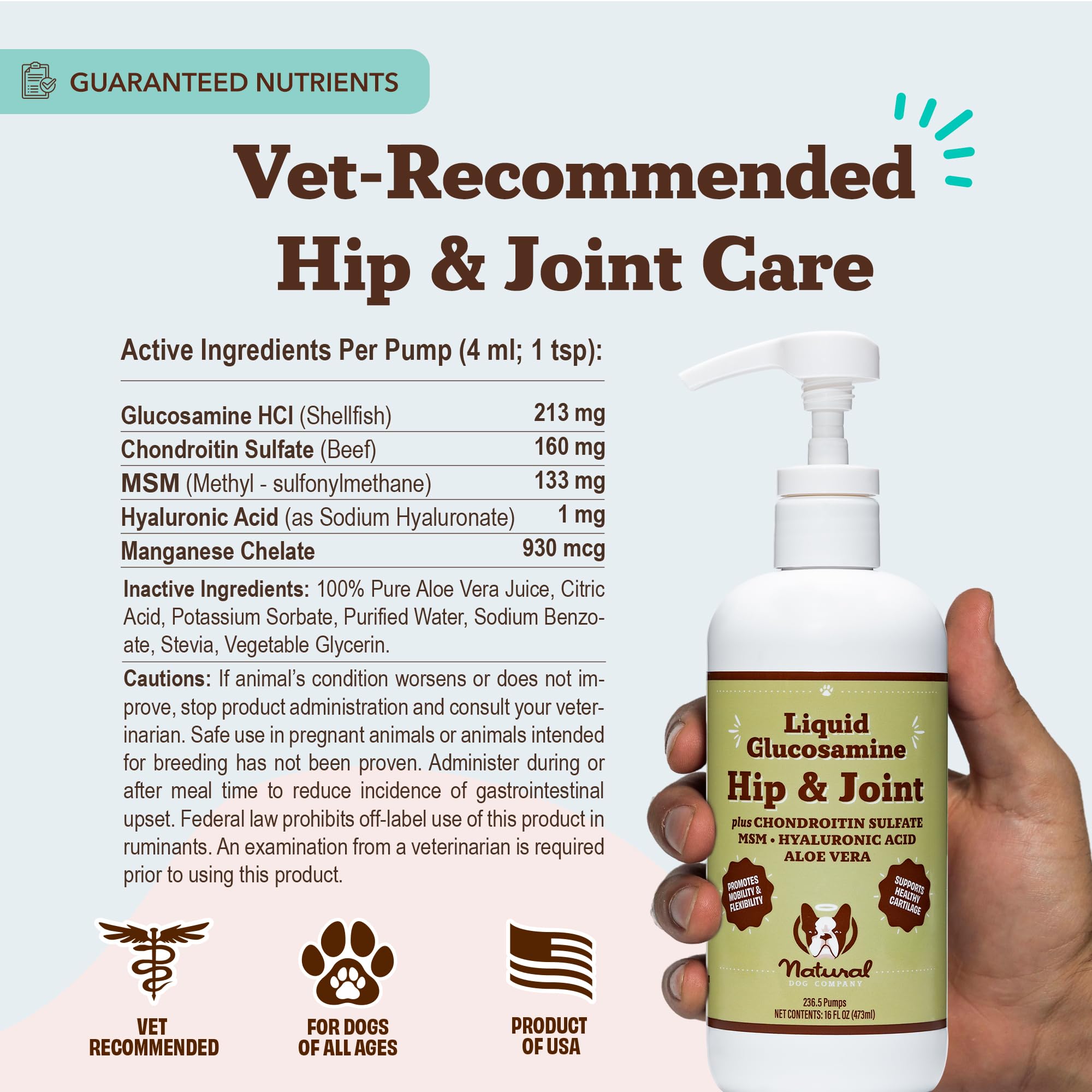Natural Dog Company glucosamina condroitina MSM para articulaciones.