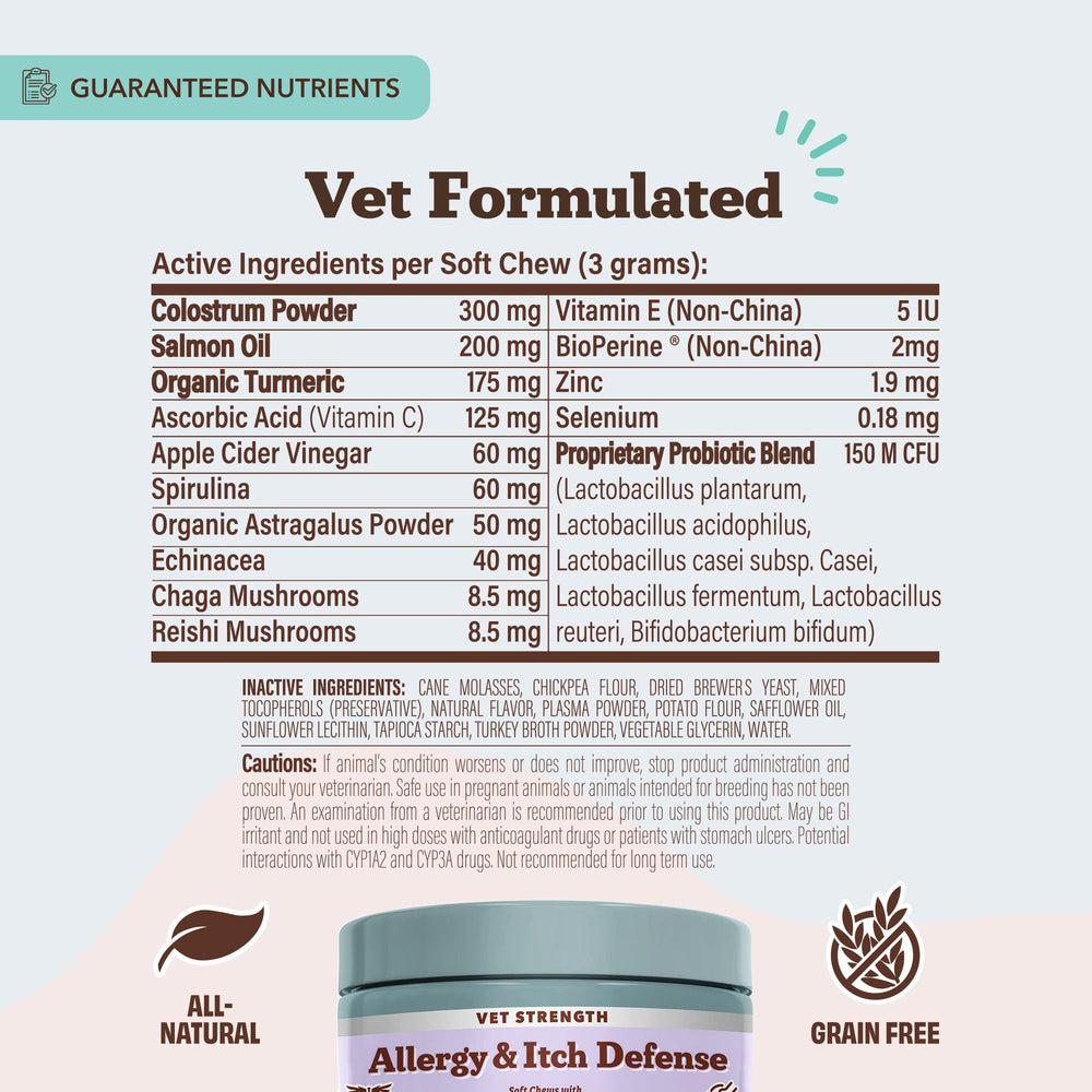 Natural Dog Company ingredientes con colostro y aceite de salmón, nutrición para la piel.