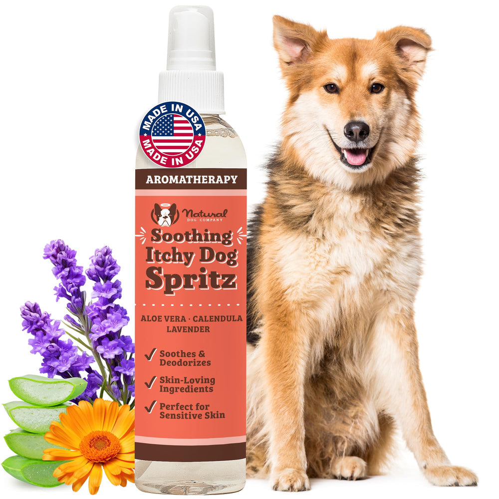 Natural Dog Company Itchy Dog Spritz, botella 8 oz para refrescar entre baños.