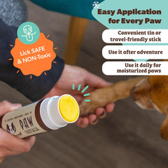 Ingredientes naturales de coco y calendula para nutrir almohadillas de perros.