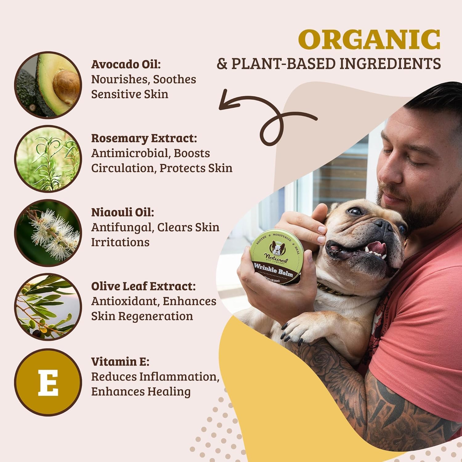 Natural Dog Company Ingredientes Orgánicos, mango y lavanda para cuidado suave