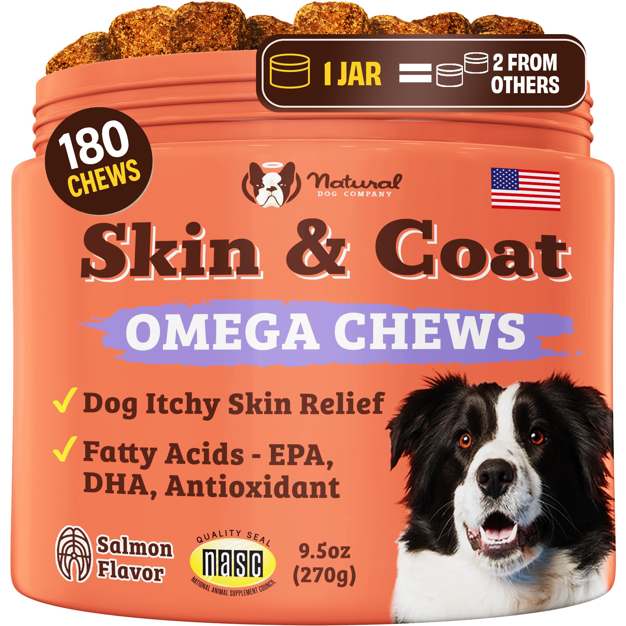 Natural Dog Company botella de aceite de salmón omega-3 para piel y pelaje brillantes