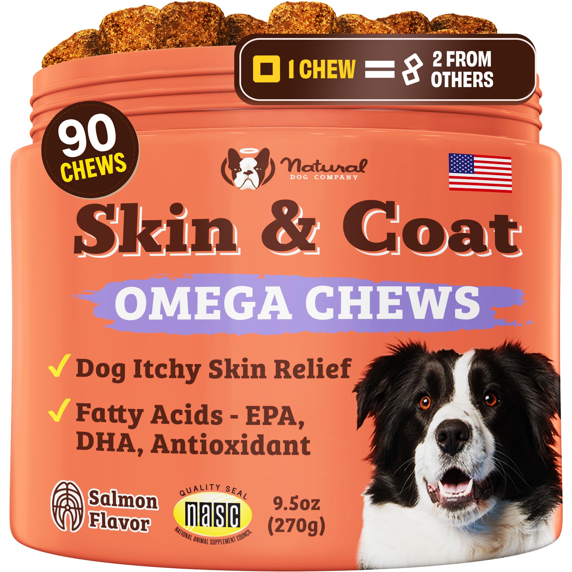 Natural Dog Company Skin & Coat: botella de aceite de salmón, pelaje suave.