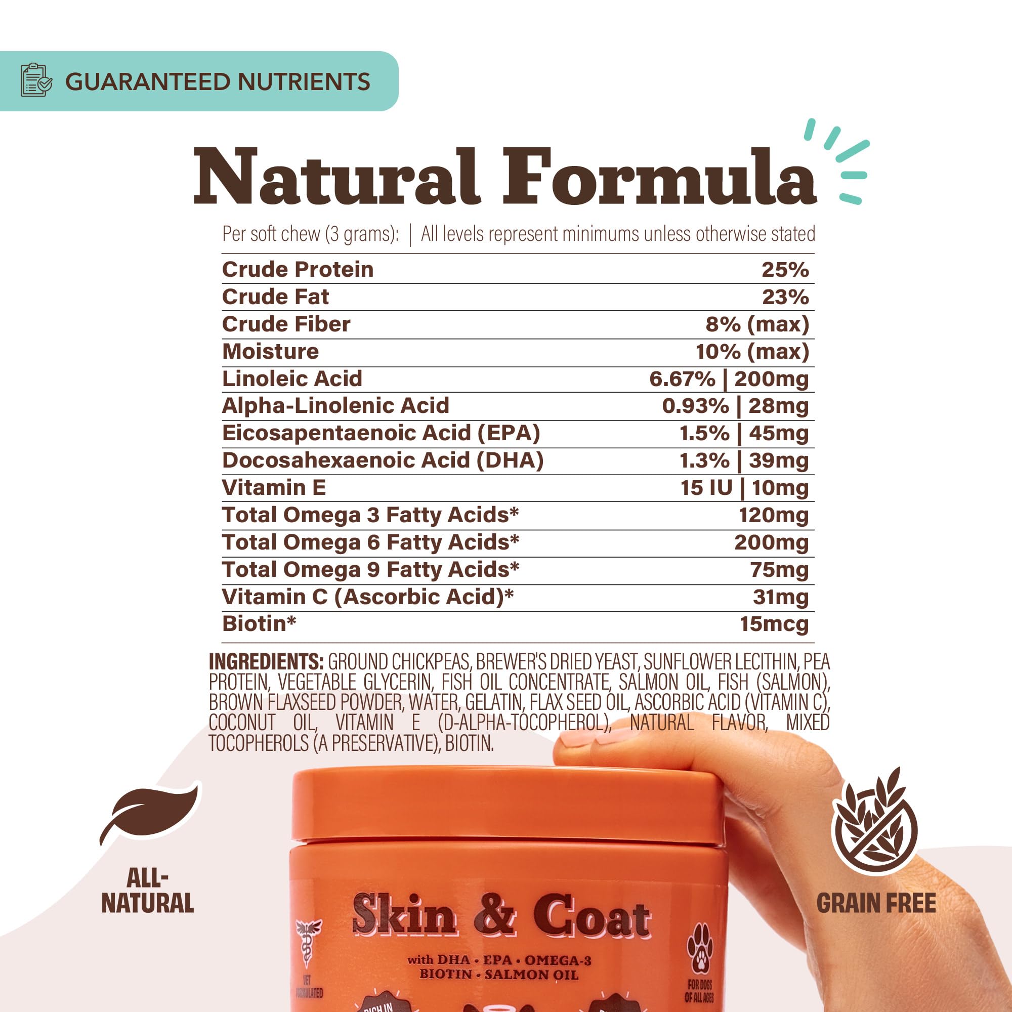 Natural Dog Company Skin & Coat: sin granos ni colorantes artificiales.