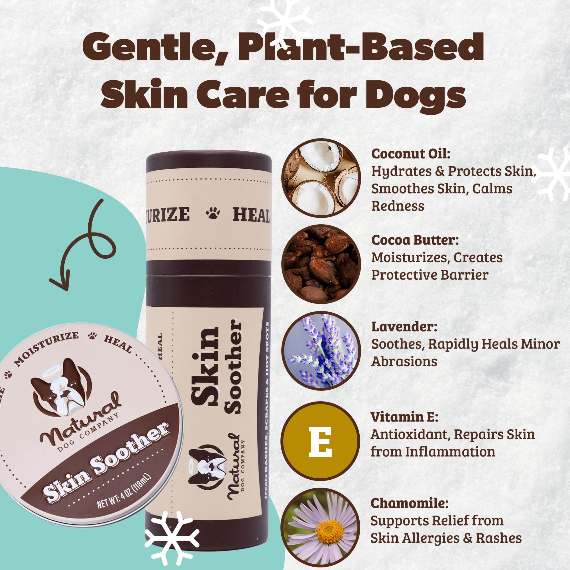 Natural Dog Company Skin Soother aplica suavemente en las patas para comodidad diaria.
