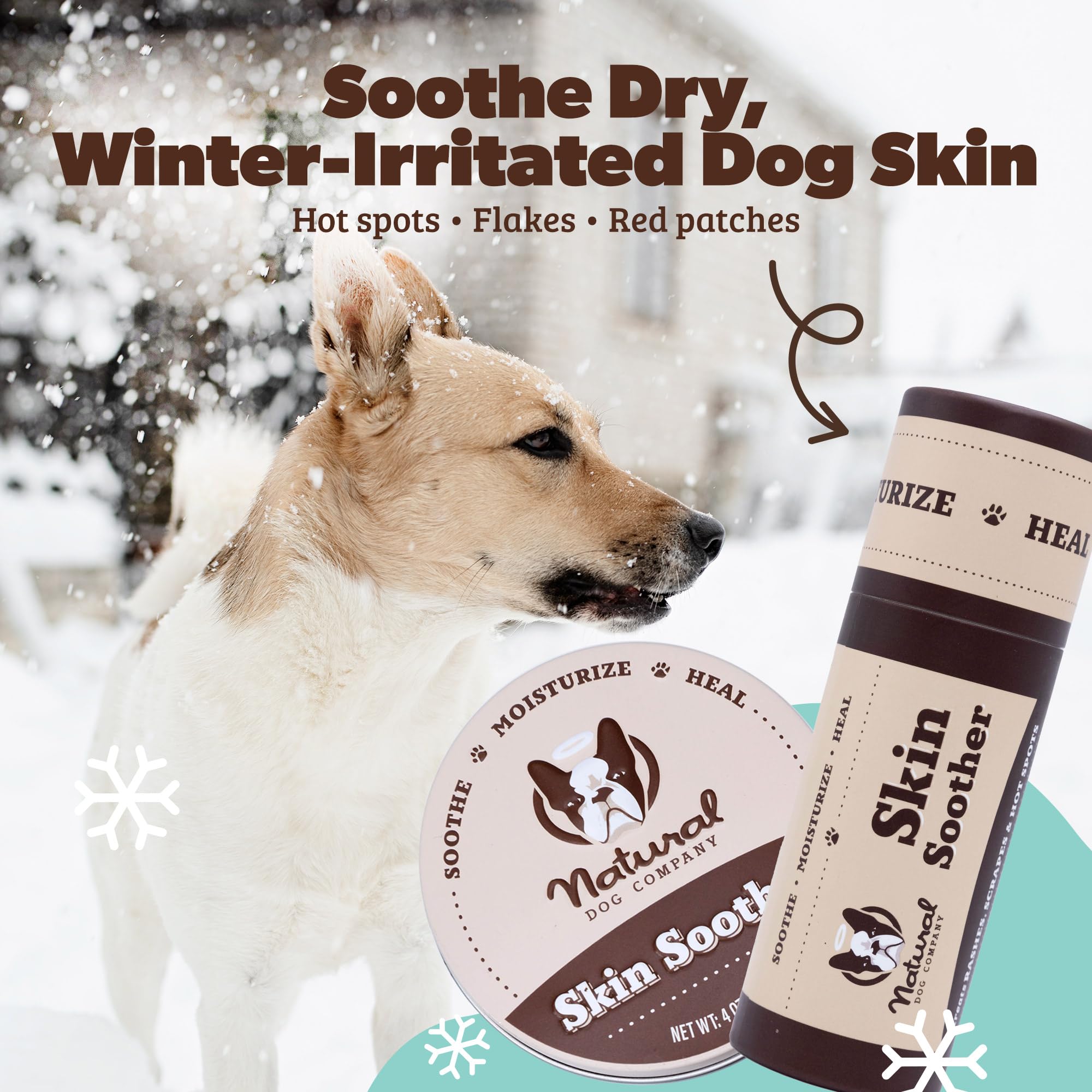 Natural Dog Company Skin Soother para parches irritados y zonas sensibles.