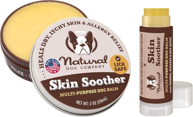Natural Dog Company Skin Soother, lata de 2 oz, ayuda a mantener la piel seca de tu perro.