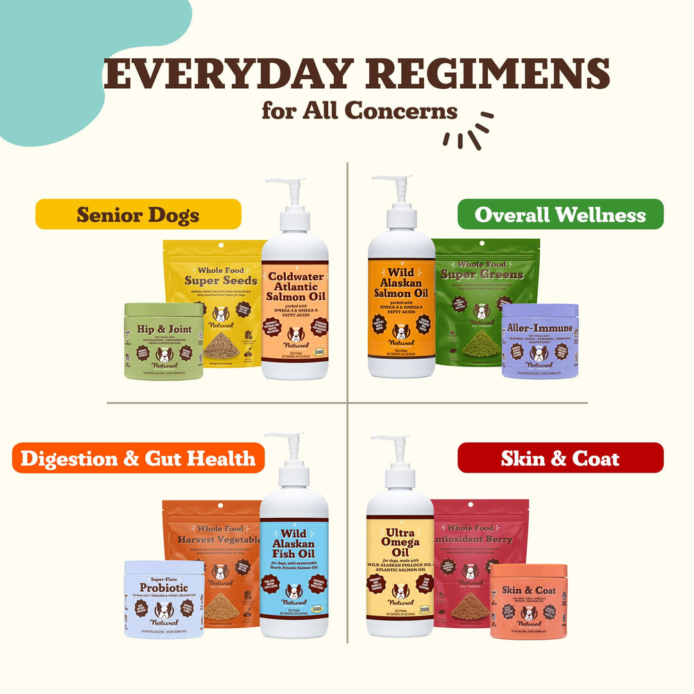 Natural Dog Company Super Greens, ingredientes naturales para apoyar la salud general del perro.
