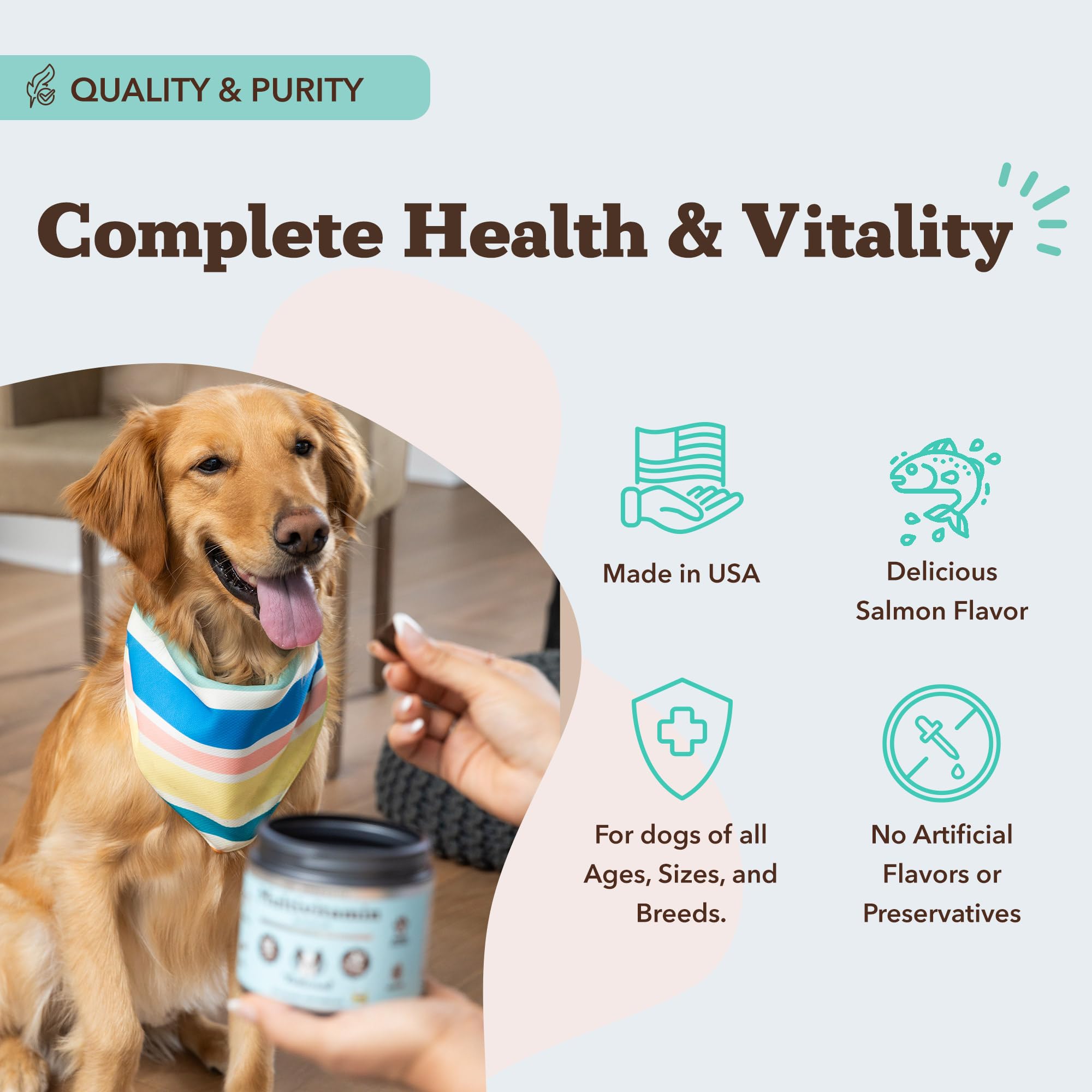 Natural Dog Company Vet Strength Multivitamin, soporte digestivo e inmunitario con probióticos.