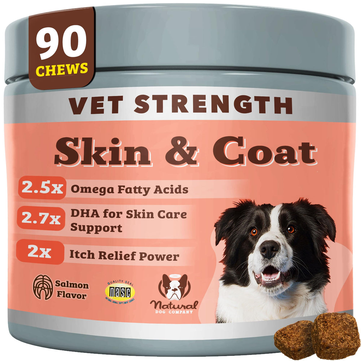 Natural Dog Company Vet Strength Omega mejora piel seca y aporta pelaje más brillante.