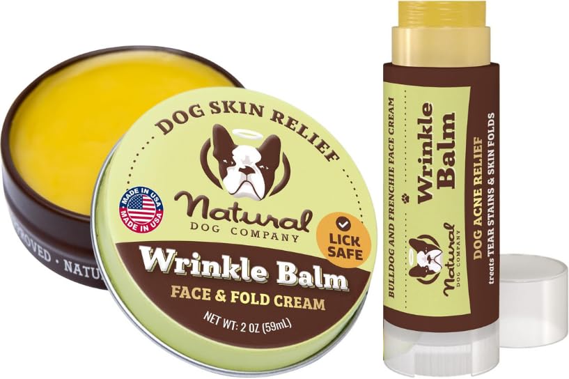 Natural Dog Company Wrinkle Balm, tarro 2 oz, hidrata pliegues y evita irritación