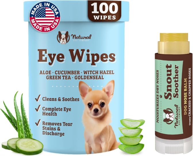 Natural Dog Company: toallitas para ojos y bálsamo para hocico, limpieza suave segura para lamido.