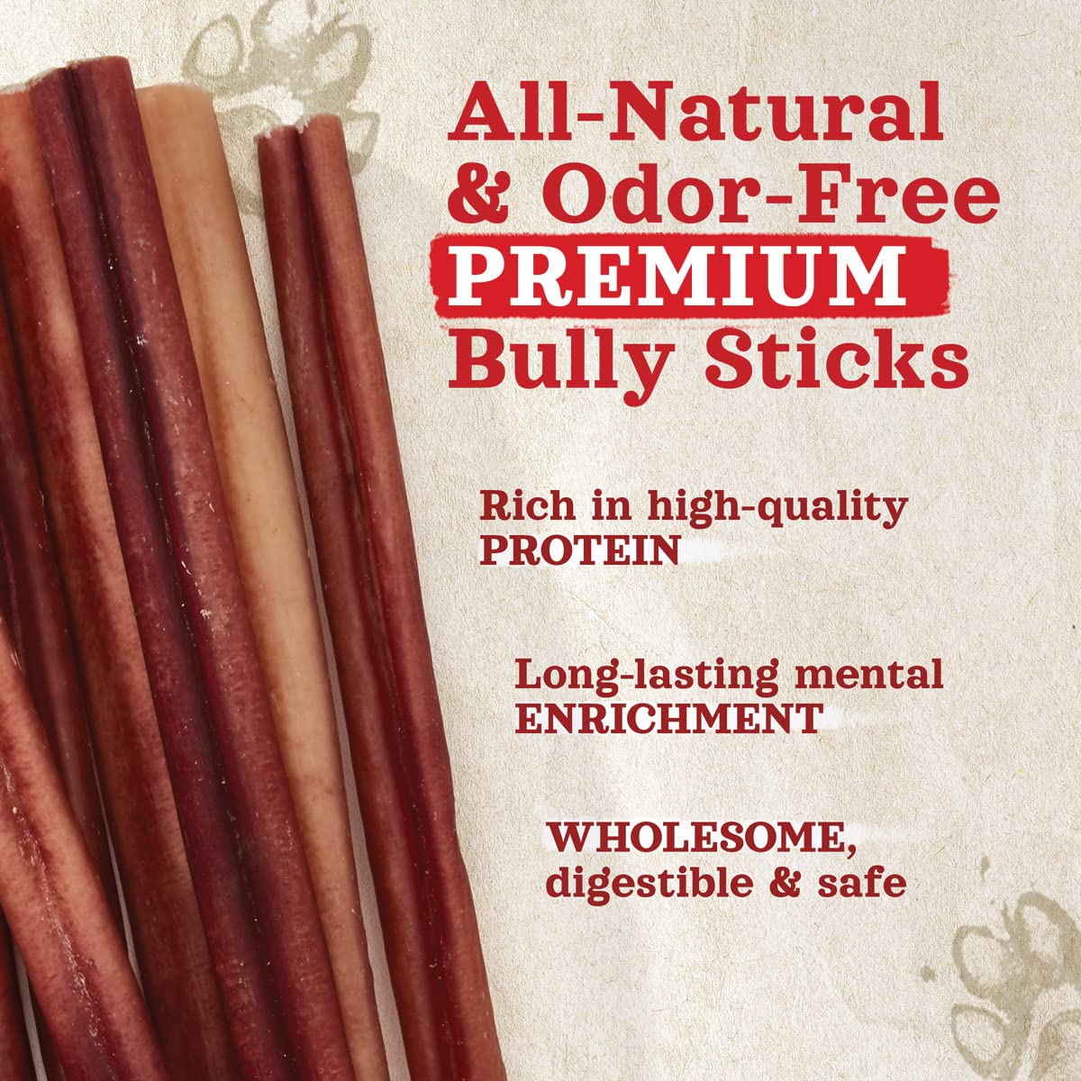 Natural Farm Bully Sticks sin olor de prepucio de res natural, ideal para entrenamiento