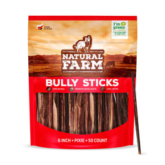 Natural Farm Bully Sticks de seis pulgadas, pack de 50, mordedor ideal para perros pequeños.