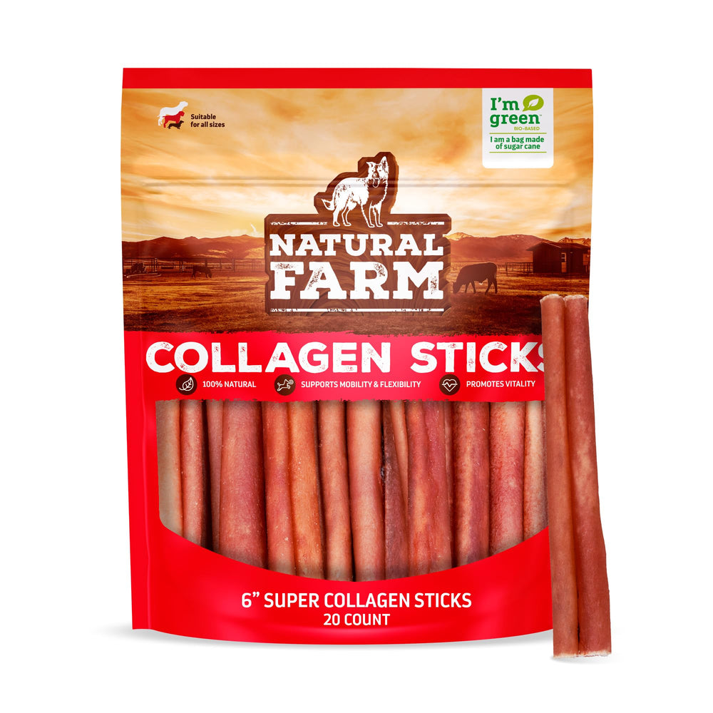 Natural Farm chuches colageno sin olor para perros, 6 pulgadas, 20 unidades