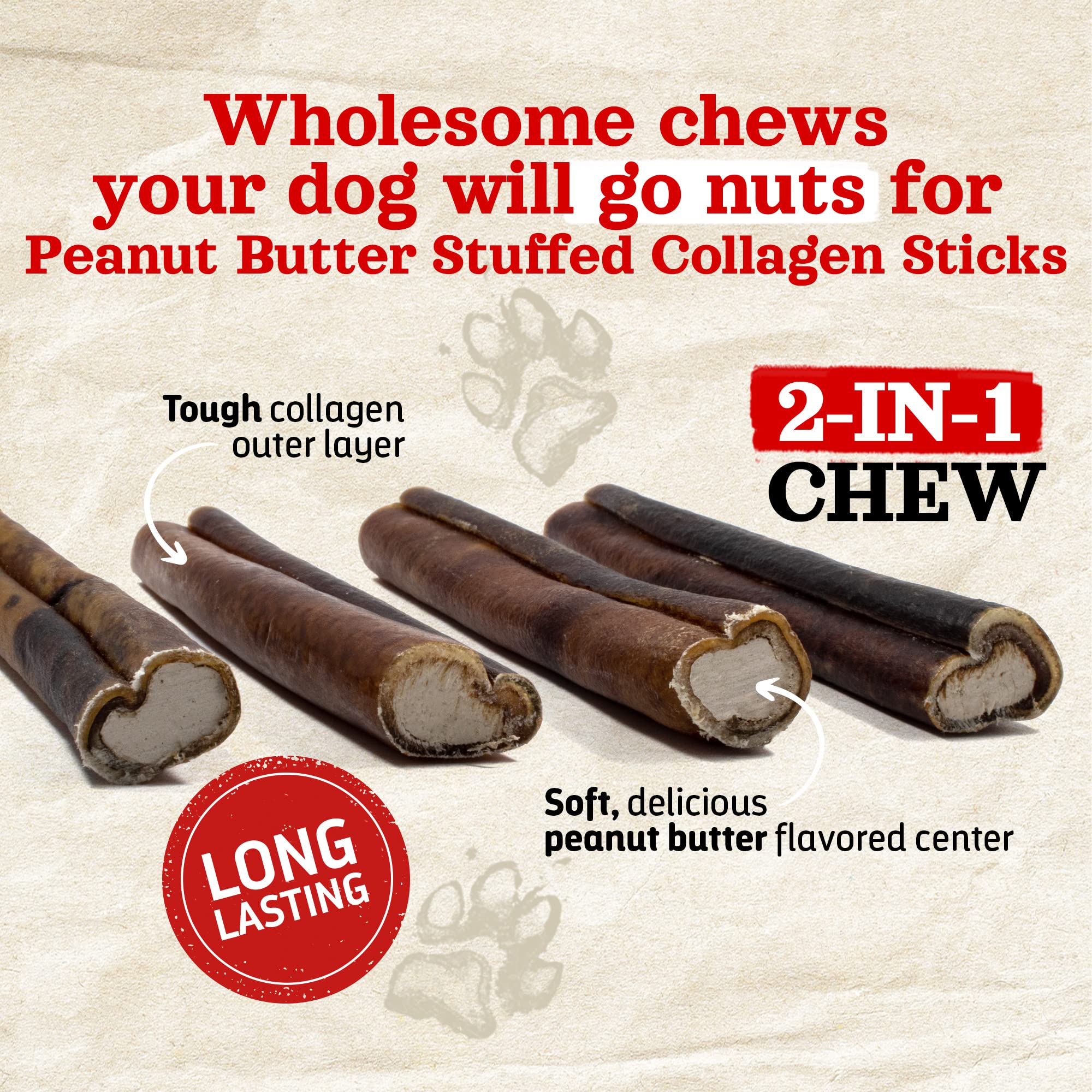 Natural Farm colágeno relleno bully-stick, masticable y sabroso para perros