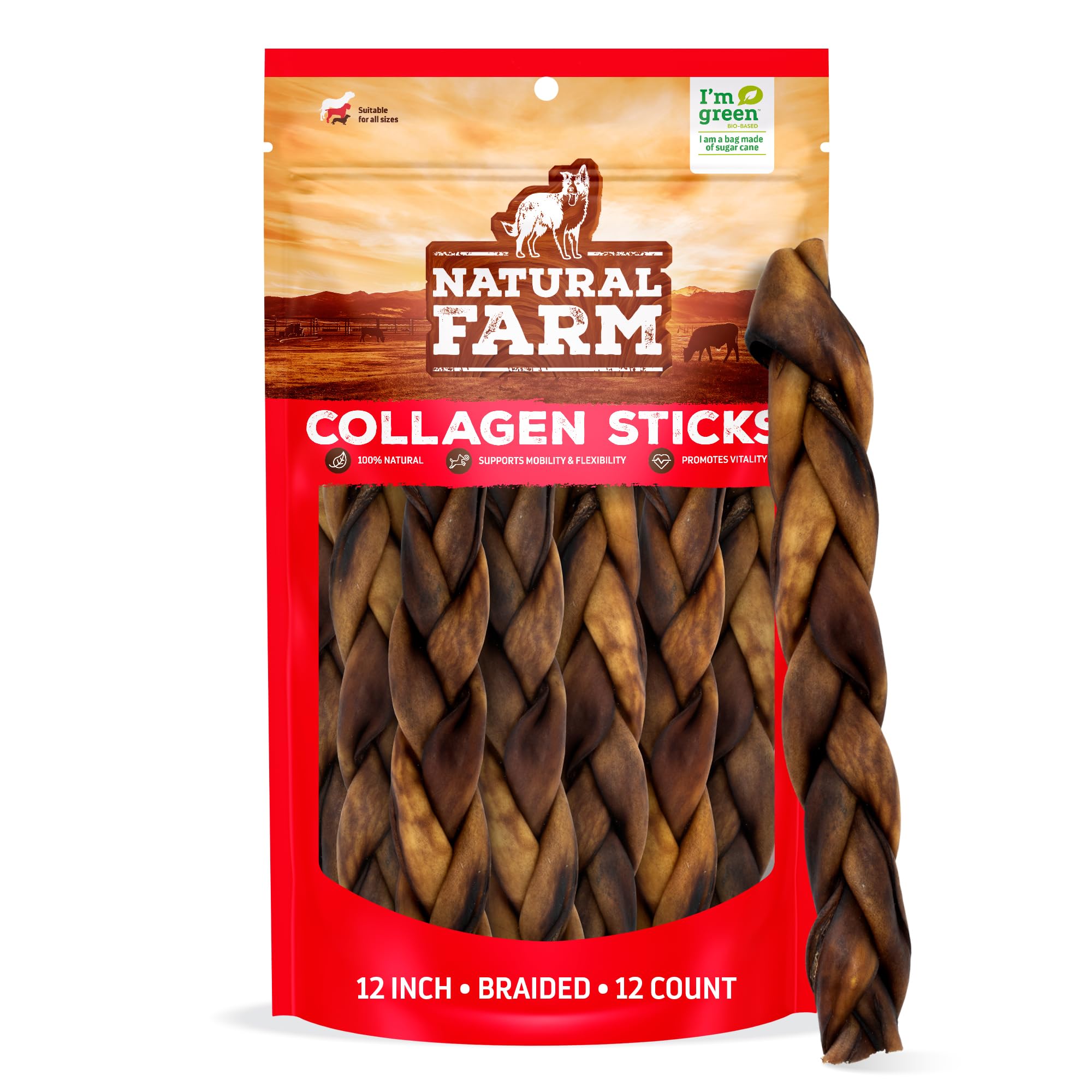 Natural Farm colágeno trenzado para perro, masticación duradera para distintos tamaños.
