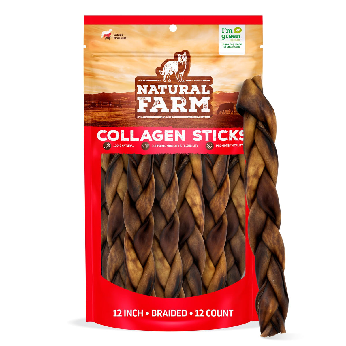 Natural Farm colágeno trenzado para perro, masticación duradera para distintos tamaños.