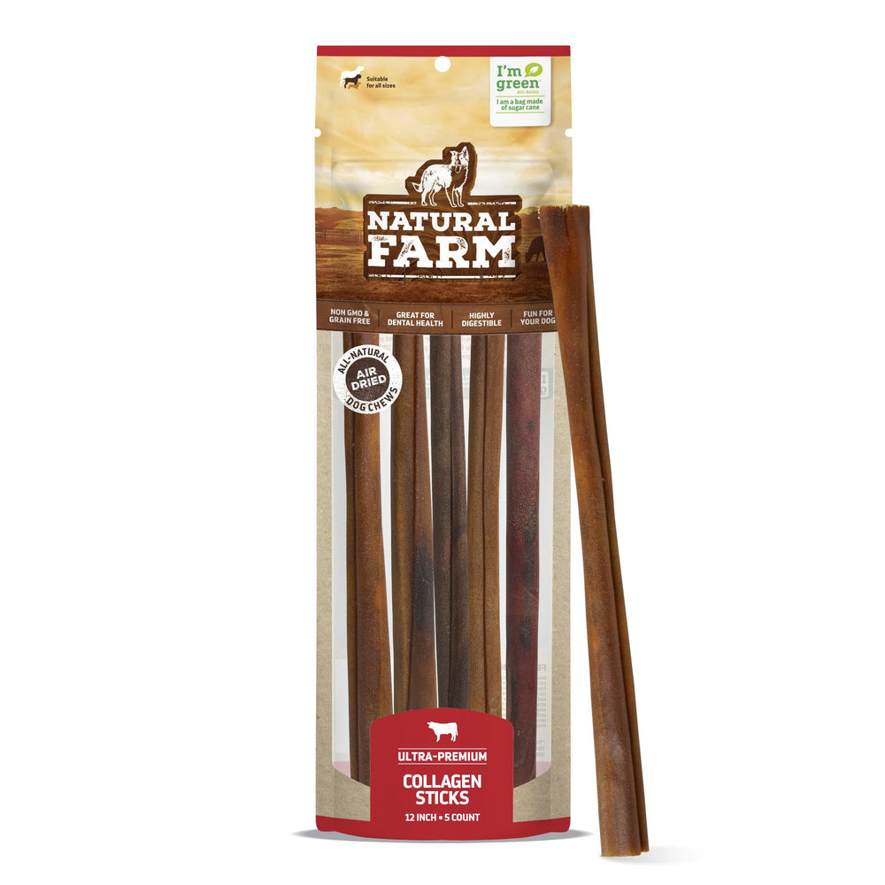 Natural Farm Huesos de Colágeno para perros de 12 pulgadas, masticación prolongada