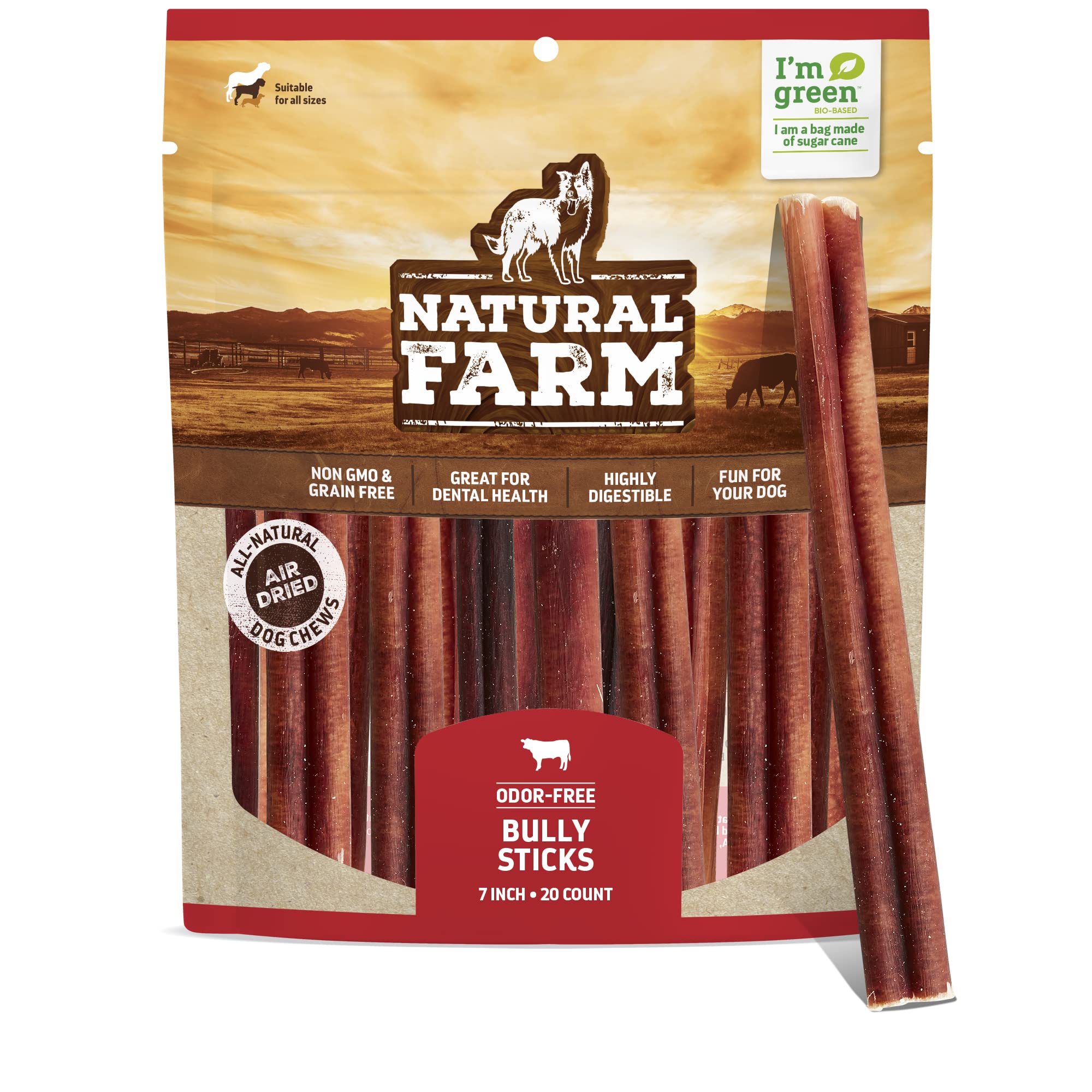 Natural Farm palitos bully de 7 pulgadas para perros medianos y grandes, cuidado dental