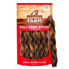 Natural Farm palitos de colágeno trenzados para perros, masticación prolongada