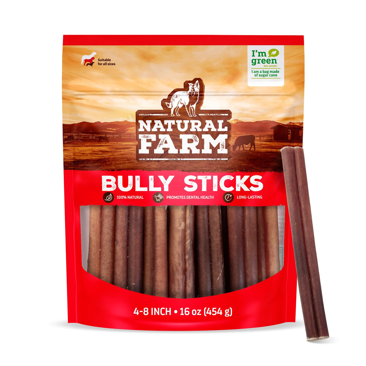 Natural Farm palitos de res de 4-8 pulgadas, ideal para masticación prolongada.