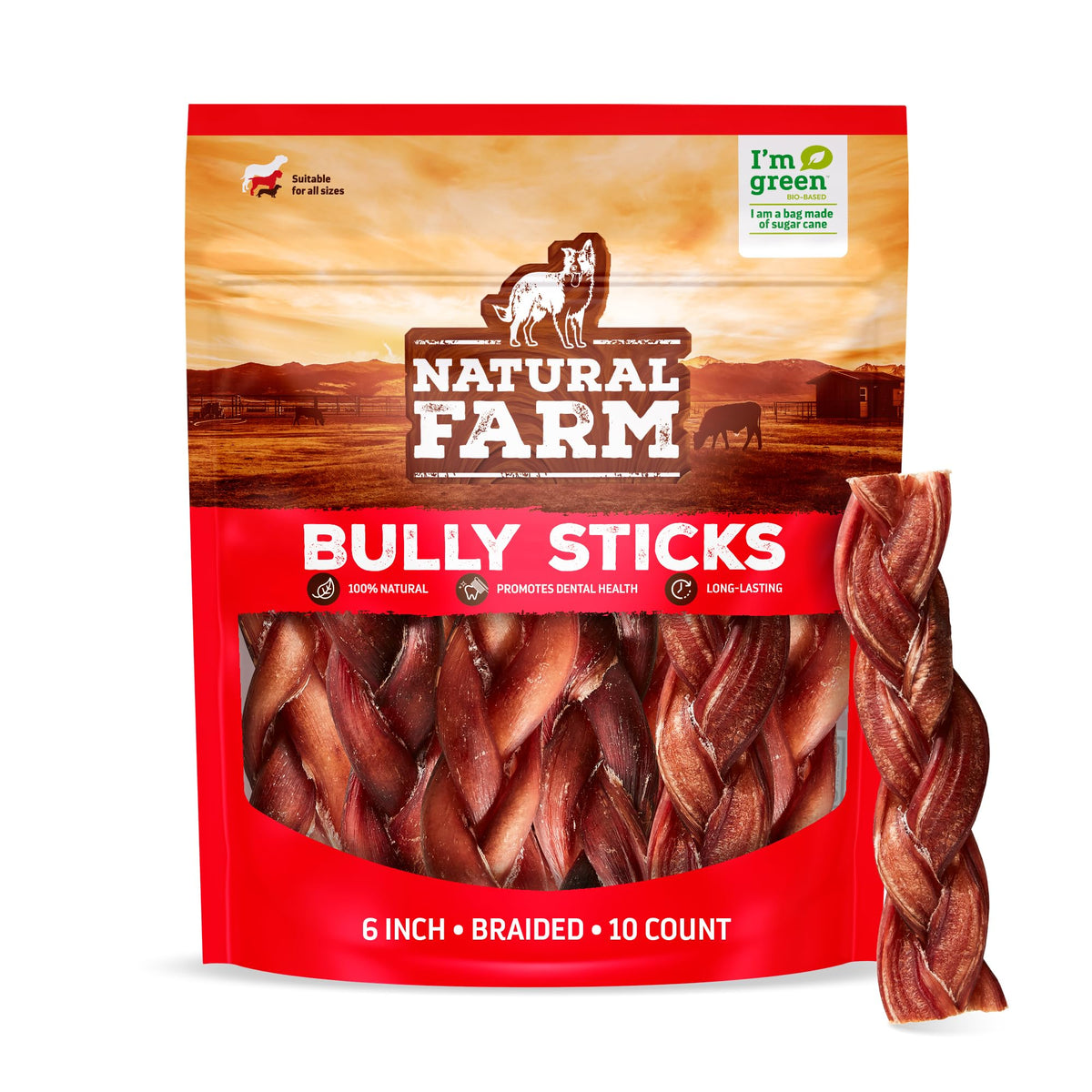 Natural Farm palitos de res trenzados de 6 pulgadas para masticar seguro