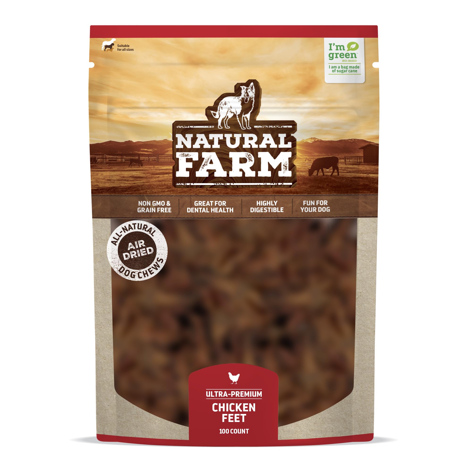 Natural Farm patitas de pollo sin uñas para perros, paquete de 100 unidades